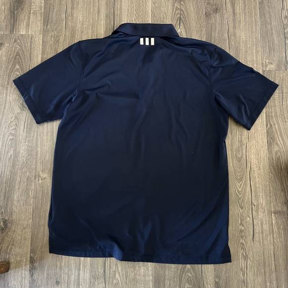2/$30 Adidas navy men’s polo dri fit golf large white logo stripes blue - Picture 4 of 5